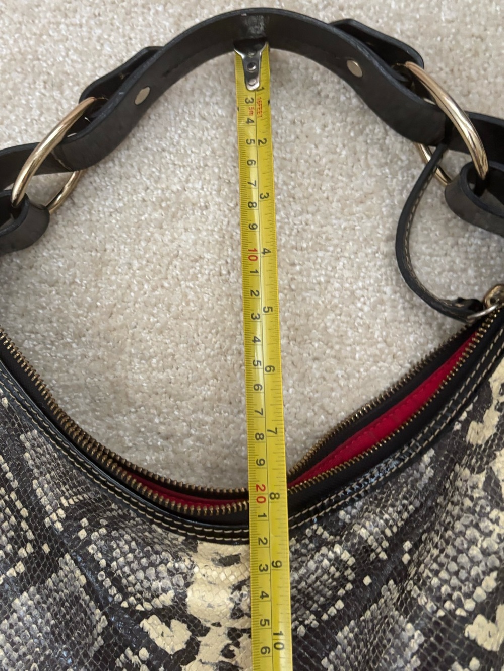Dooney & Bourne Black/Cream Snake-Skin Print Leather Hobo Bag w Patent Leather - Picture 16 of 16